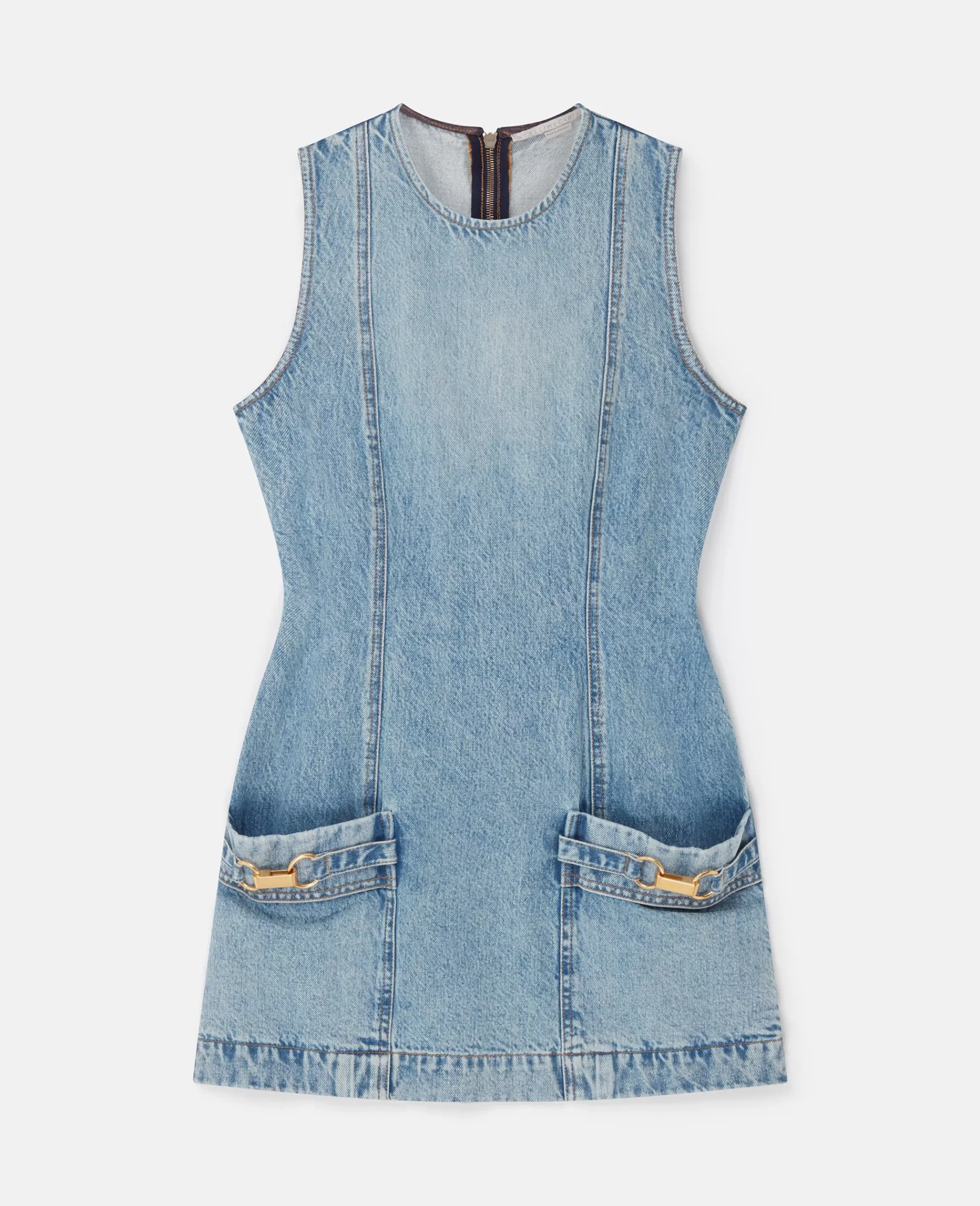 Best Clasp-Embellished Sleeveless Mini Dress Women Denim | Dresses