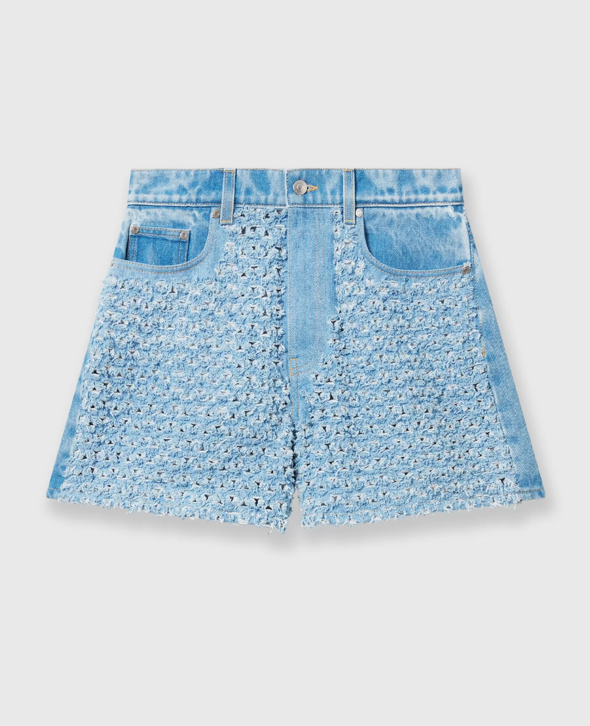 Clearance Mid-rise Denim Bouclé Shorts Women Denim | Pants And Shorts