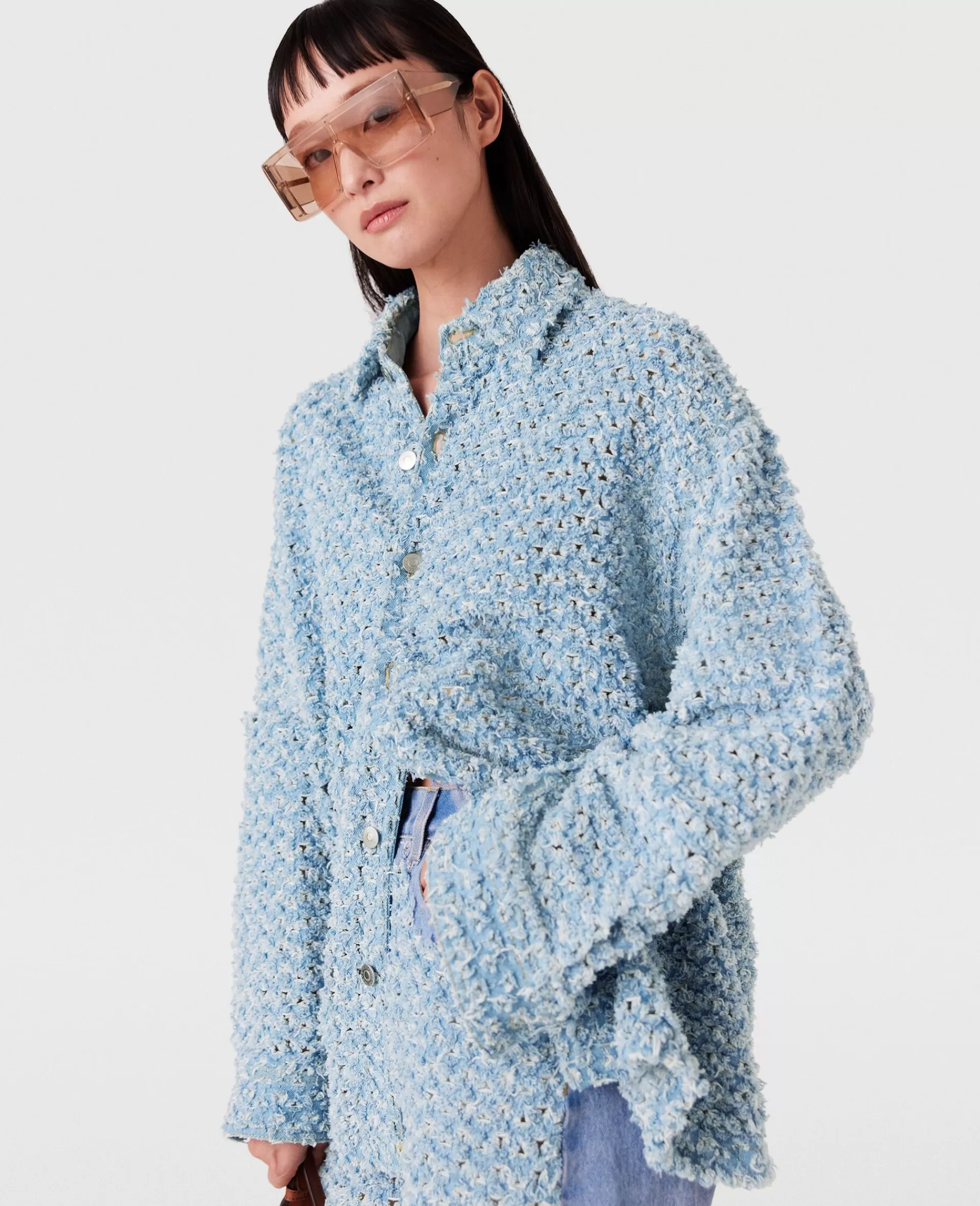 Cheap Oversized Denim Bouclé Shirt Women Denim | Shirts And Tops