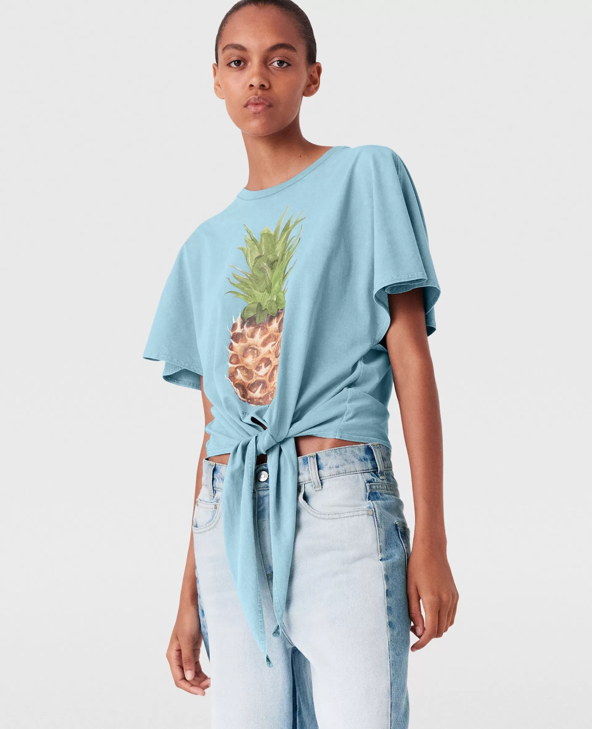 Cheap Pineapple Tie-front Cotton T-Shirt Women Sweatshirts And T-shirts