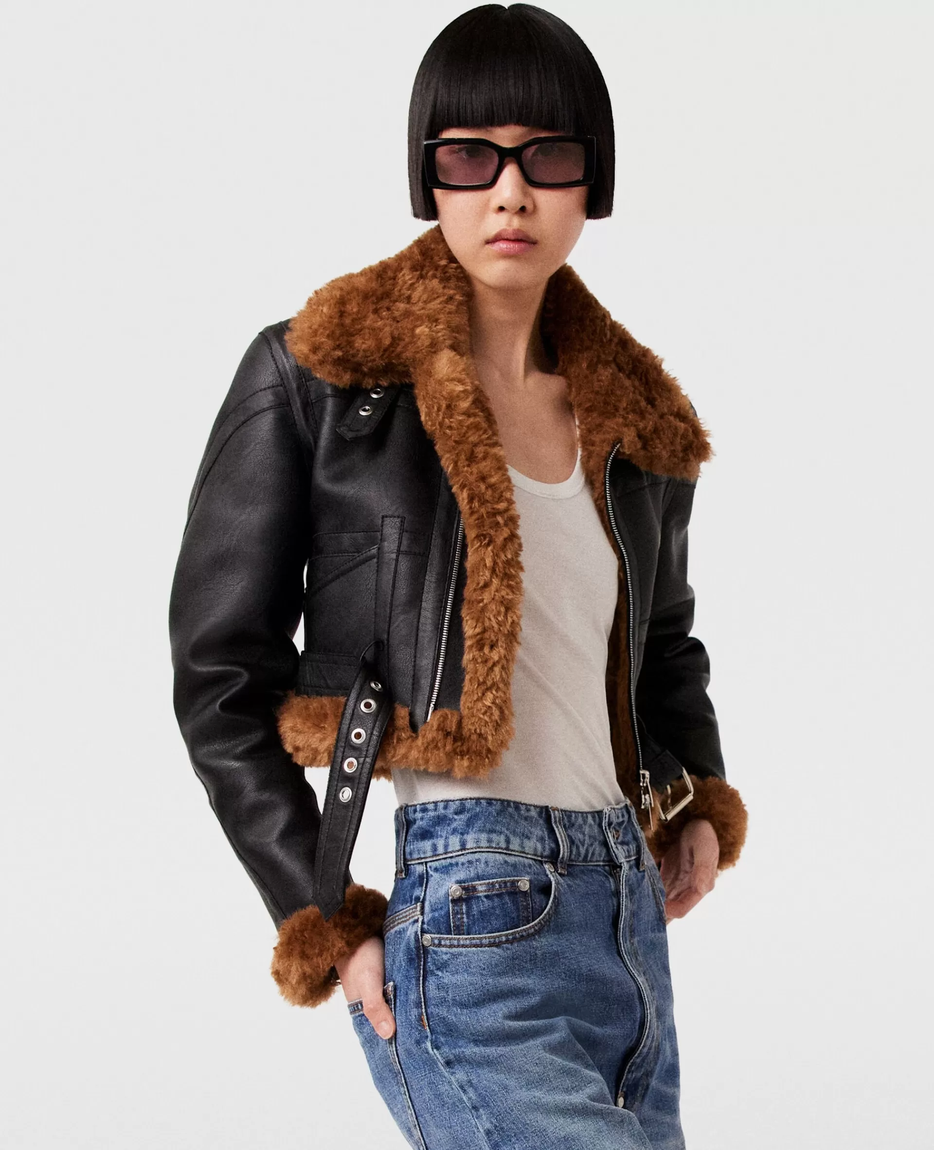 Best Sale Plush Teddy Cropped Biker Jacket Women Coats And Jackets